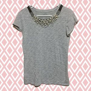{Ann Taylor LOFT} Grey Tee with Pearls